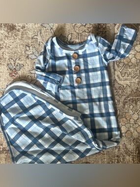 Blue Plaid infant Caden Lane Newborn Pajamas with Button Detail